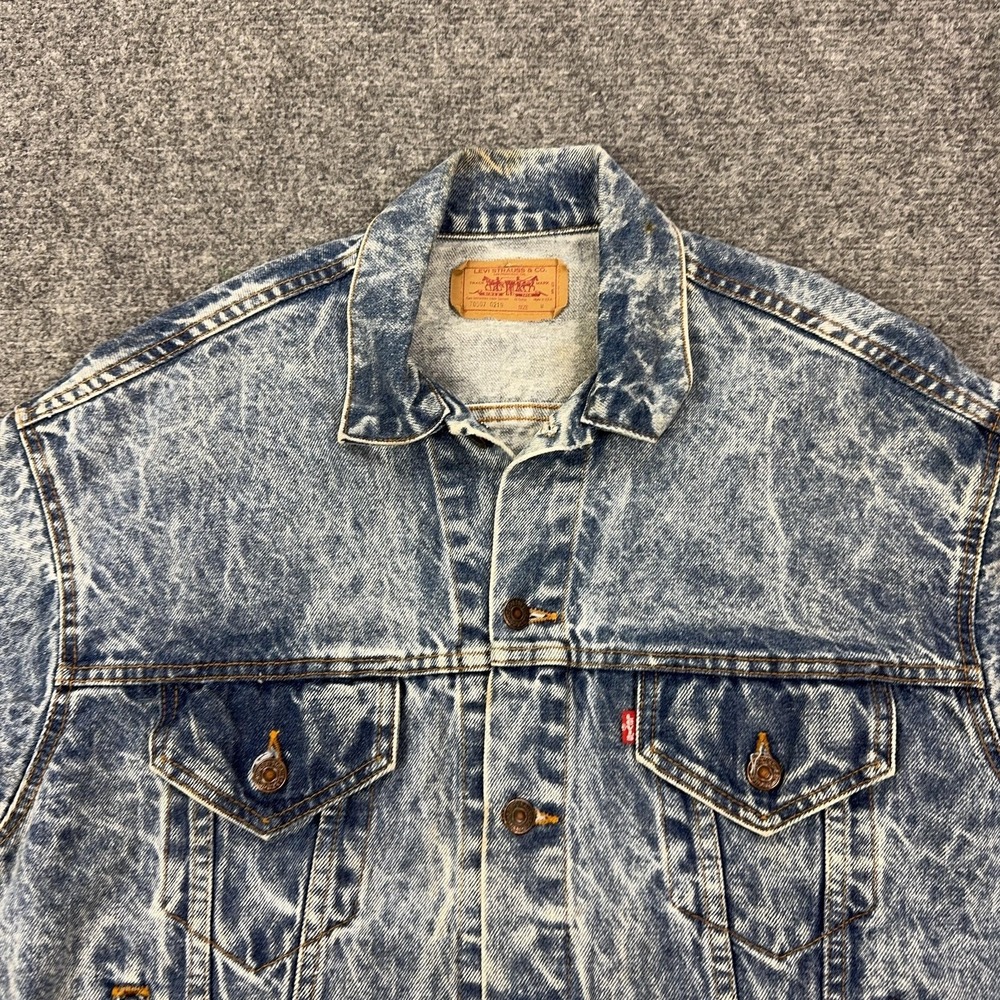 Vintage Levis Denim Bomber Jacket Mens‎ Medium Blue Acid Wash USA 70507 0219 - Picture 2 of 13